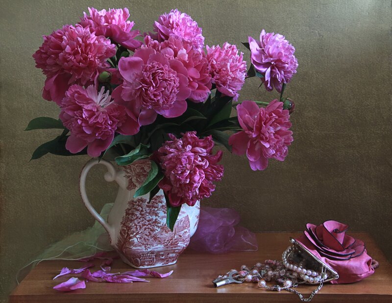 Pink Peonies in Vase — Calm, Photograph, Jewelry