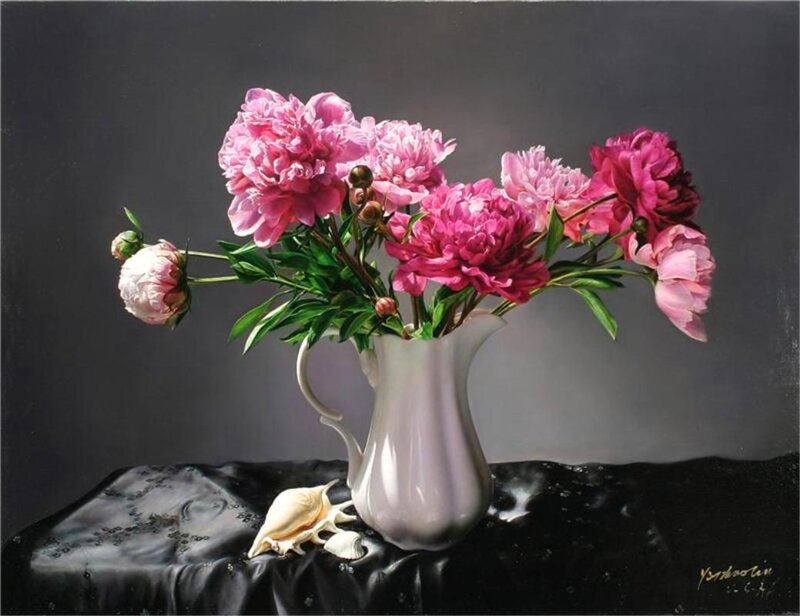 Pink Peonies in Vase — Dramatic, Painting