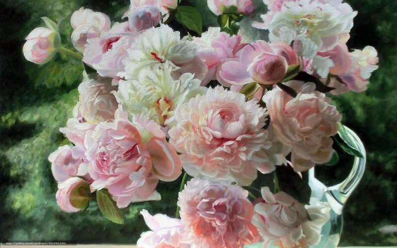 Pink Peonies in Vase — Serene, Painting, Bouquet