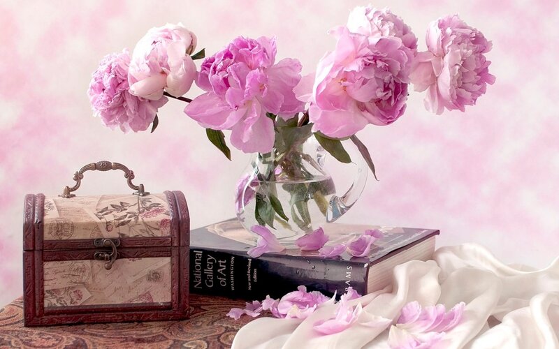 Pink Peonies in Vase — Serene, Photograph, Book, Chest