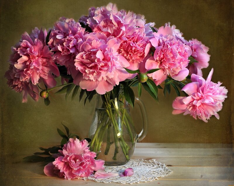 Pink Peonies in Vase — Serene, Photograph, Table