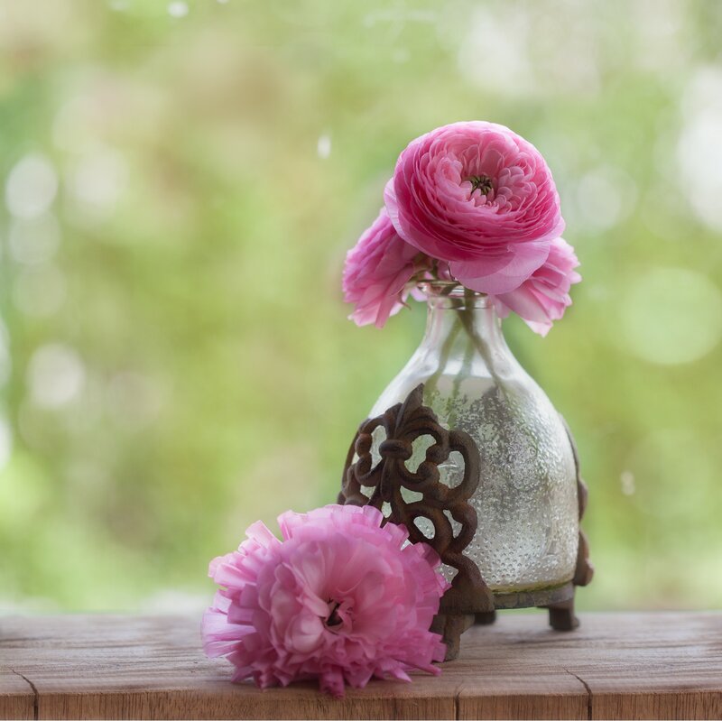 Pink Peonies in Vase — Serene, Spring, Photograph, Wooden Surface
