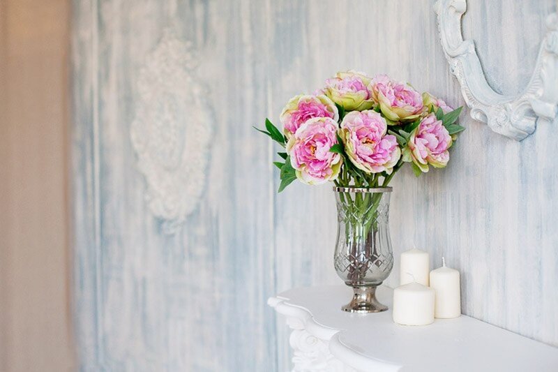 Pink Peonies in Vase — White, Serene, Photograph