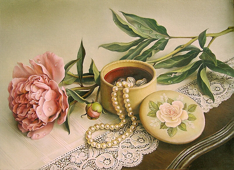Pink Peony and Pearls