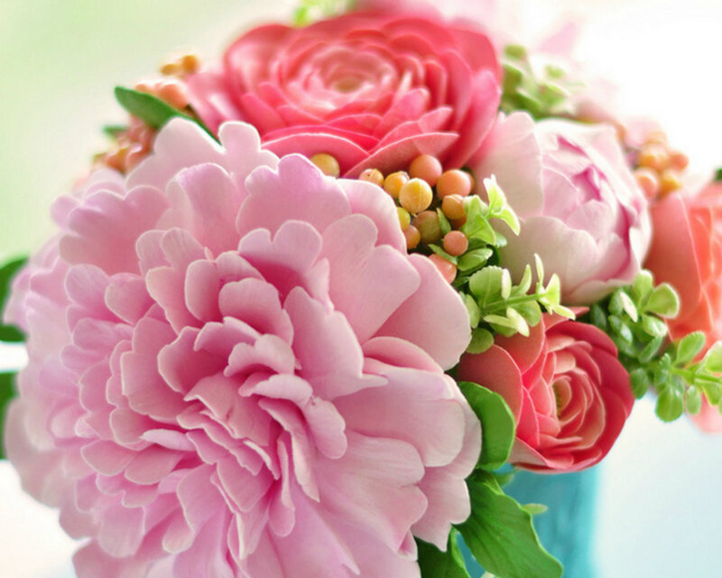 Pink Peony Bouquet — Calm, Photograph, Green Leaves