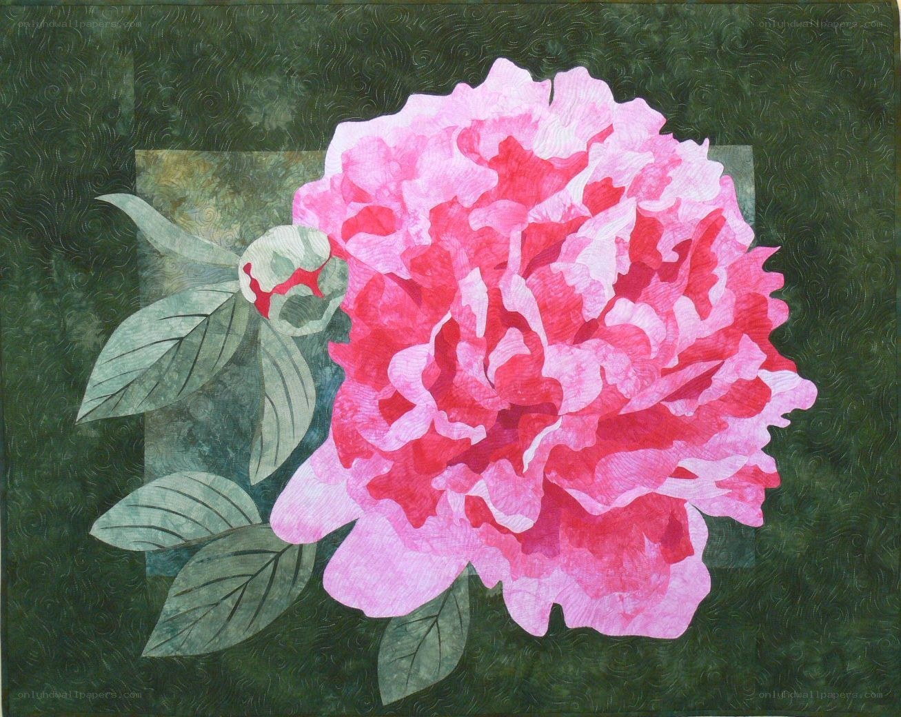 Pink peony quilt art