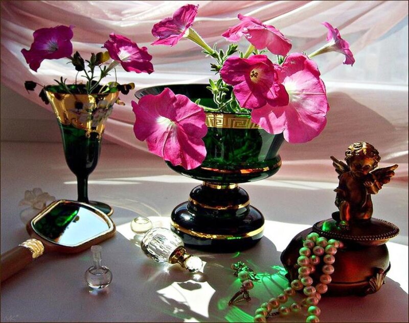 Pink Petunias in Vases