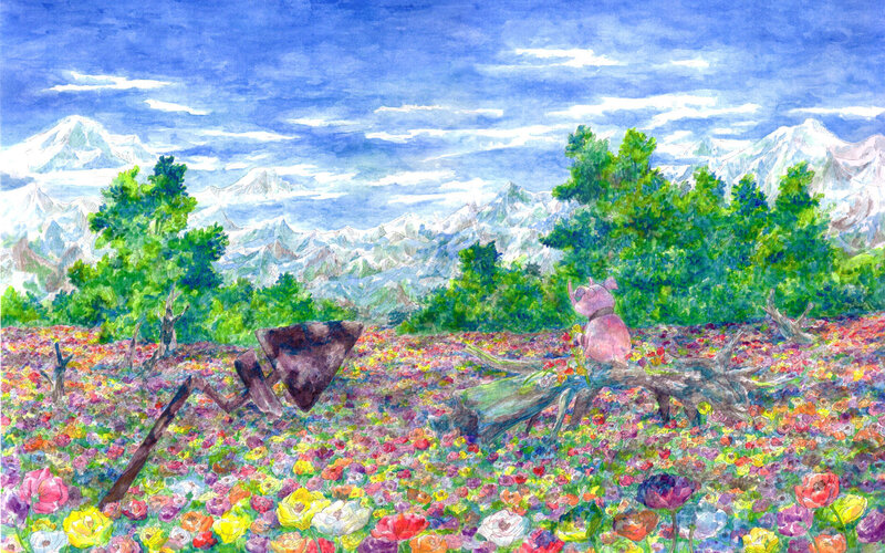 Pink Pig in Field
