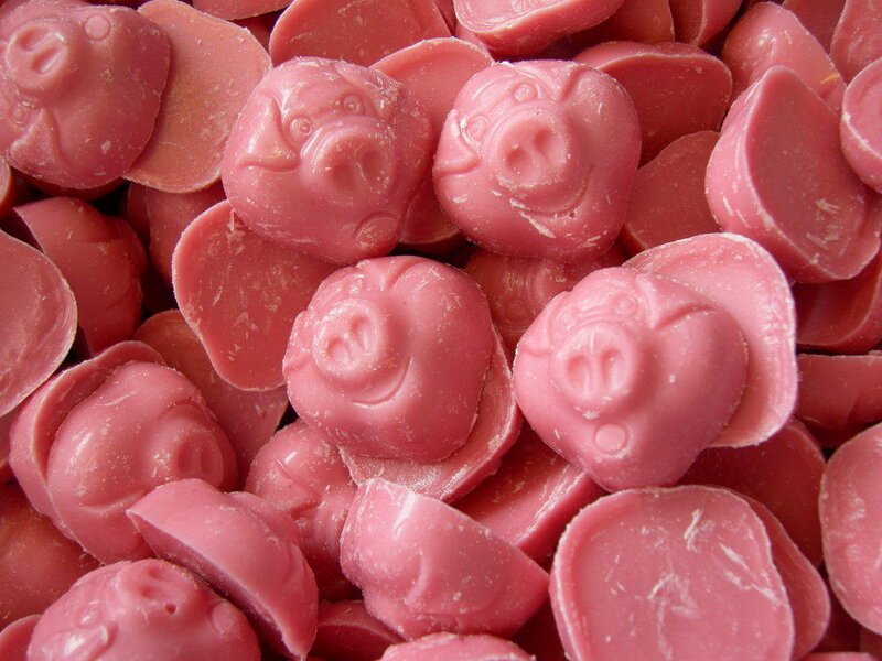 pink pig-shaped candies