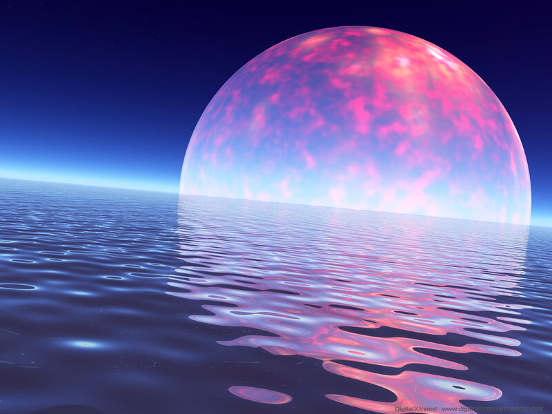 Pink Planet over Water — Blue