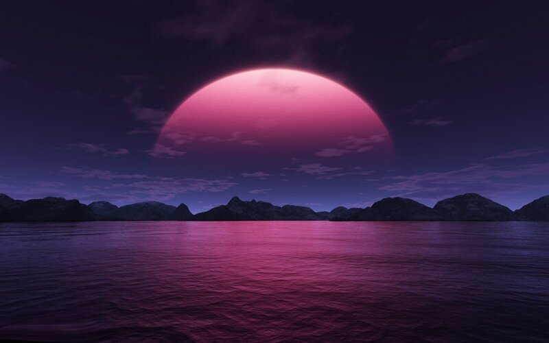 Pink Planet over Water — Purple, Dramatic