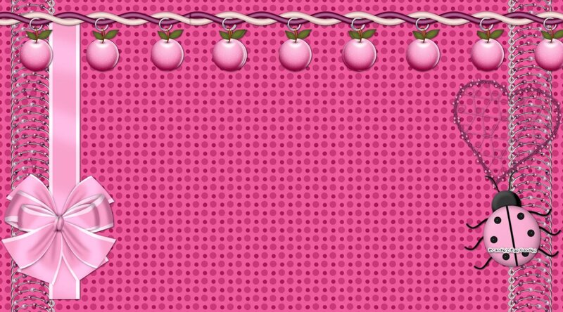 pink polka dot design with apples and ladybug