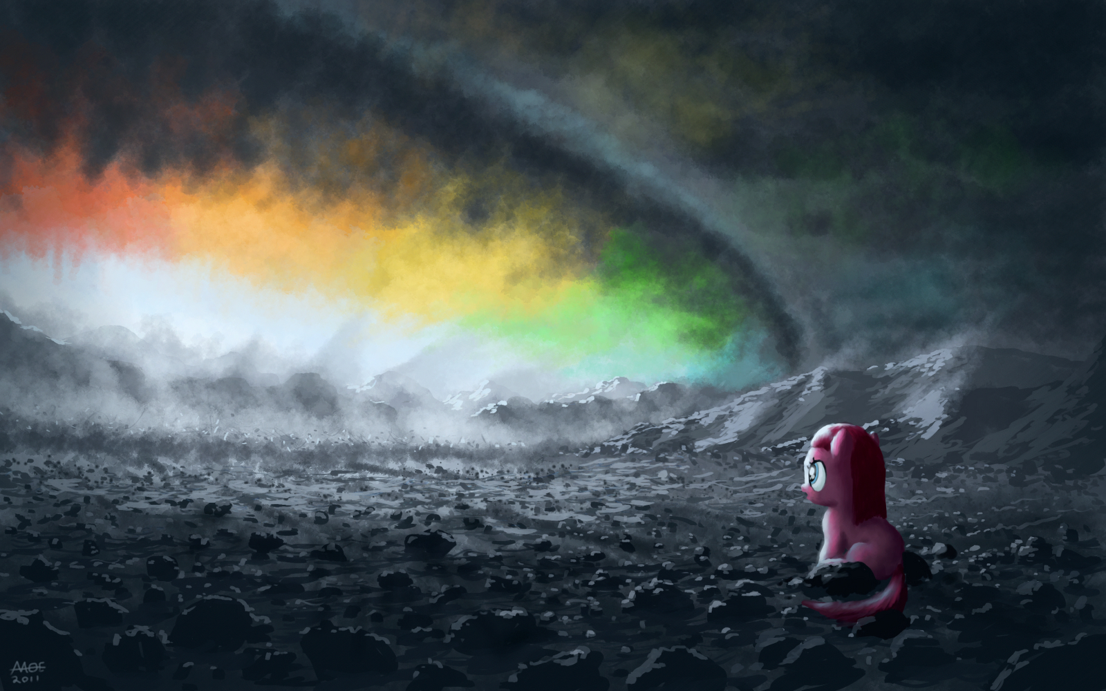 Pink pony in a storm