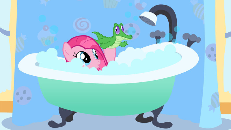 Pink Pony in Bathtub