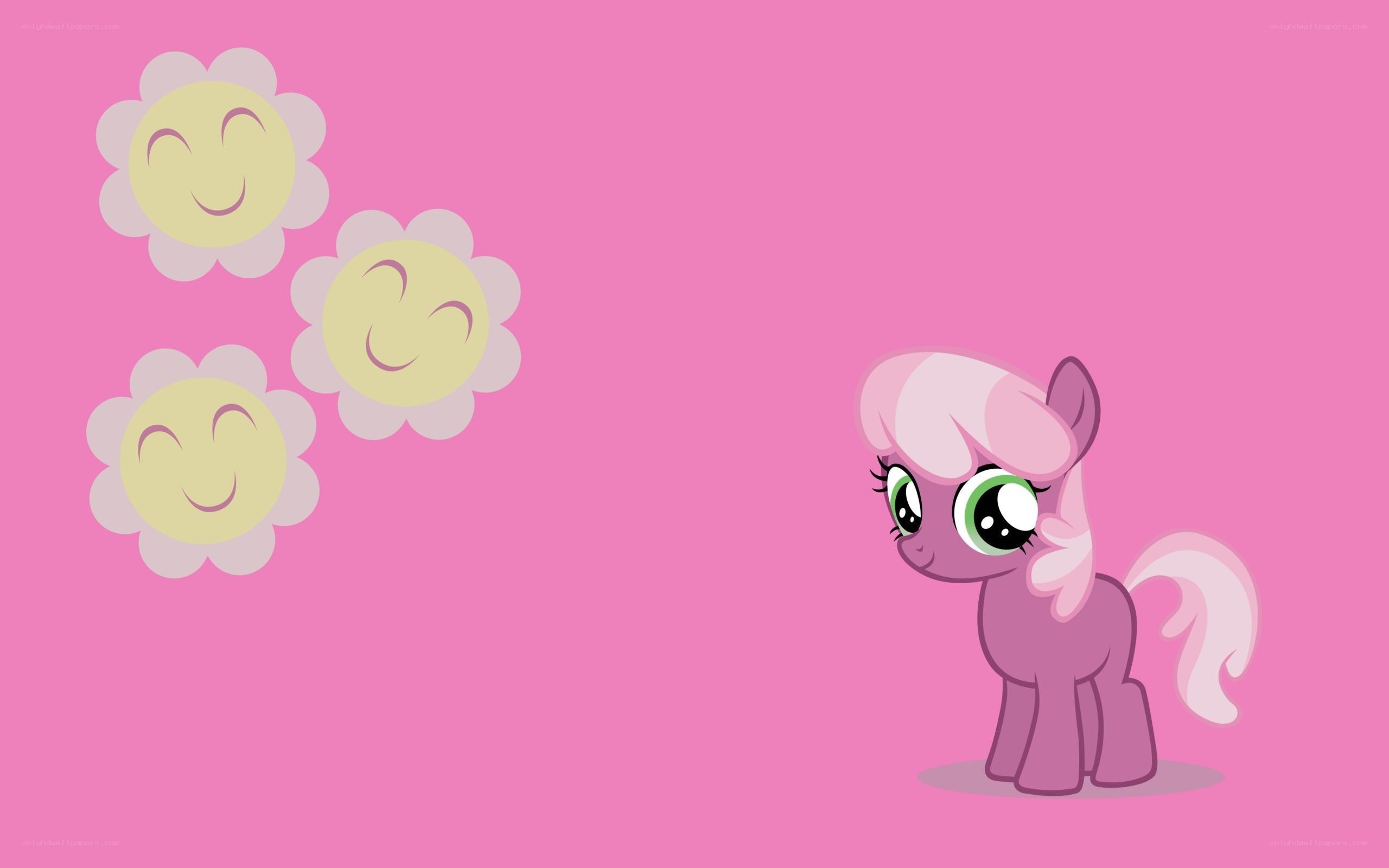 Pink pony with smiling flowers