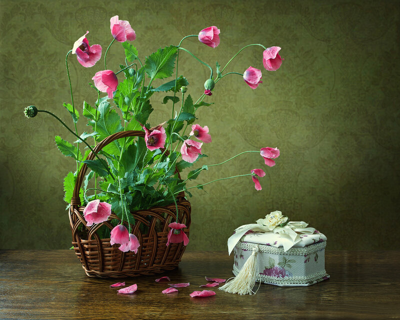 Pink Poppies in Basket