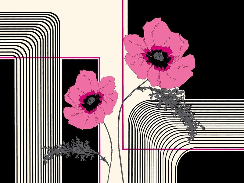 Pink poppies with geometric lines
