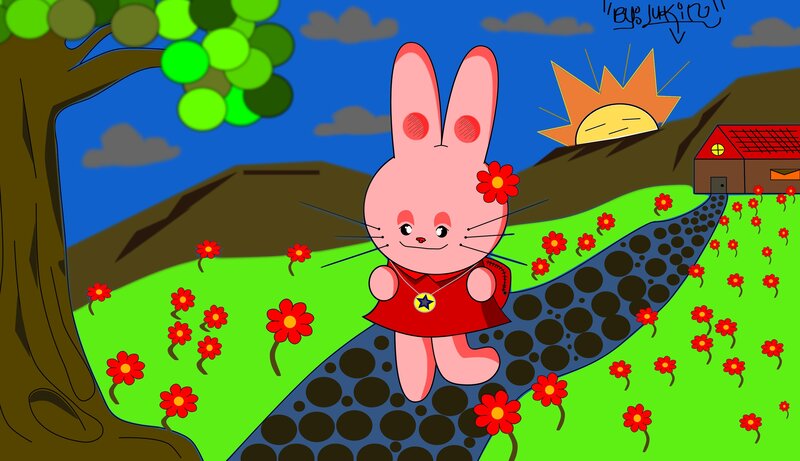 Pink Rabbit Character — Green