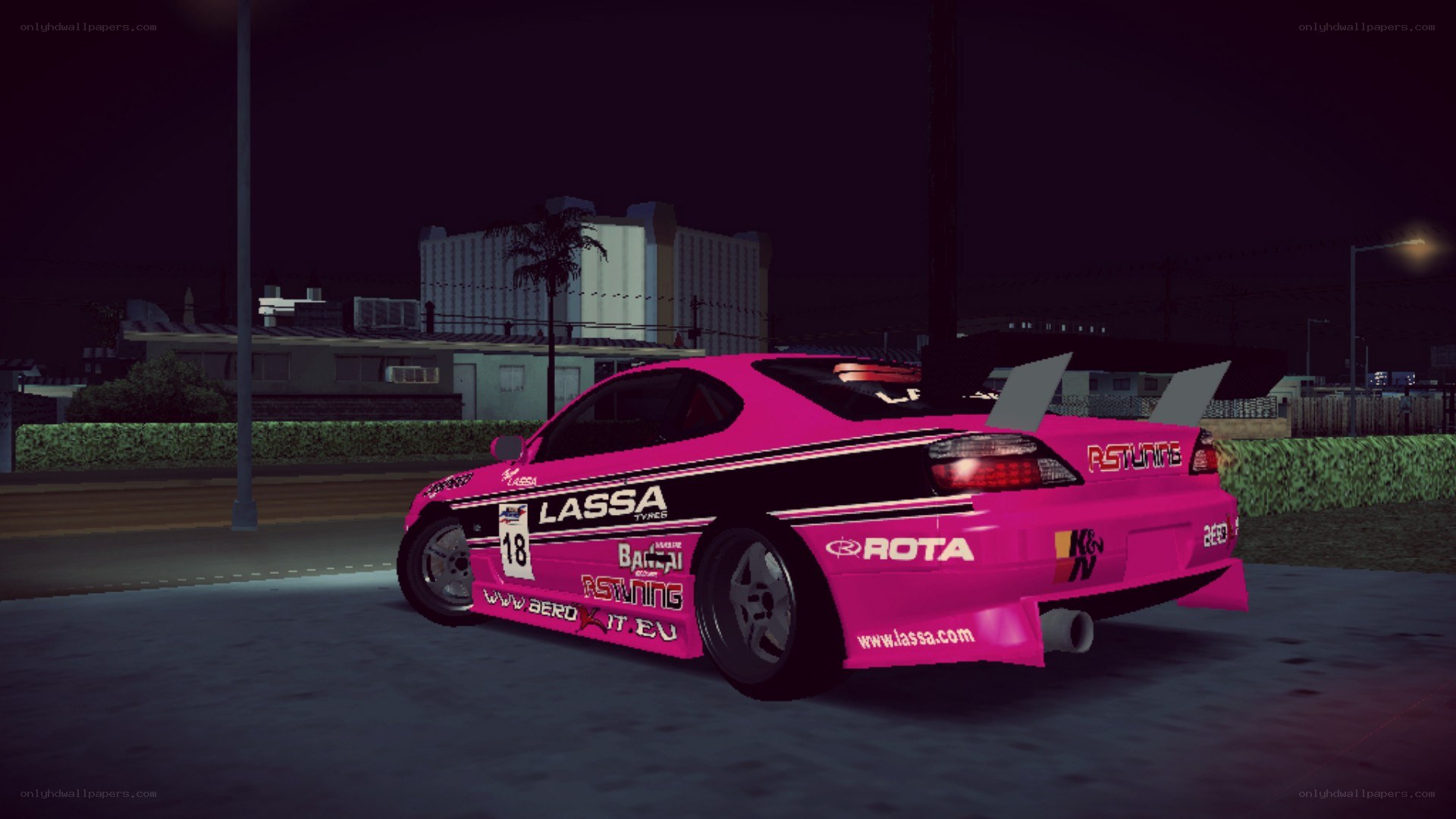 pink race car at night