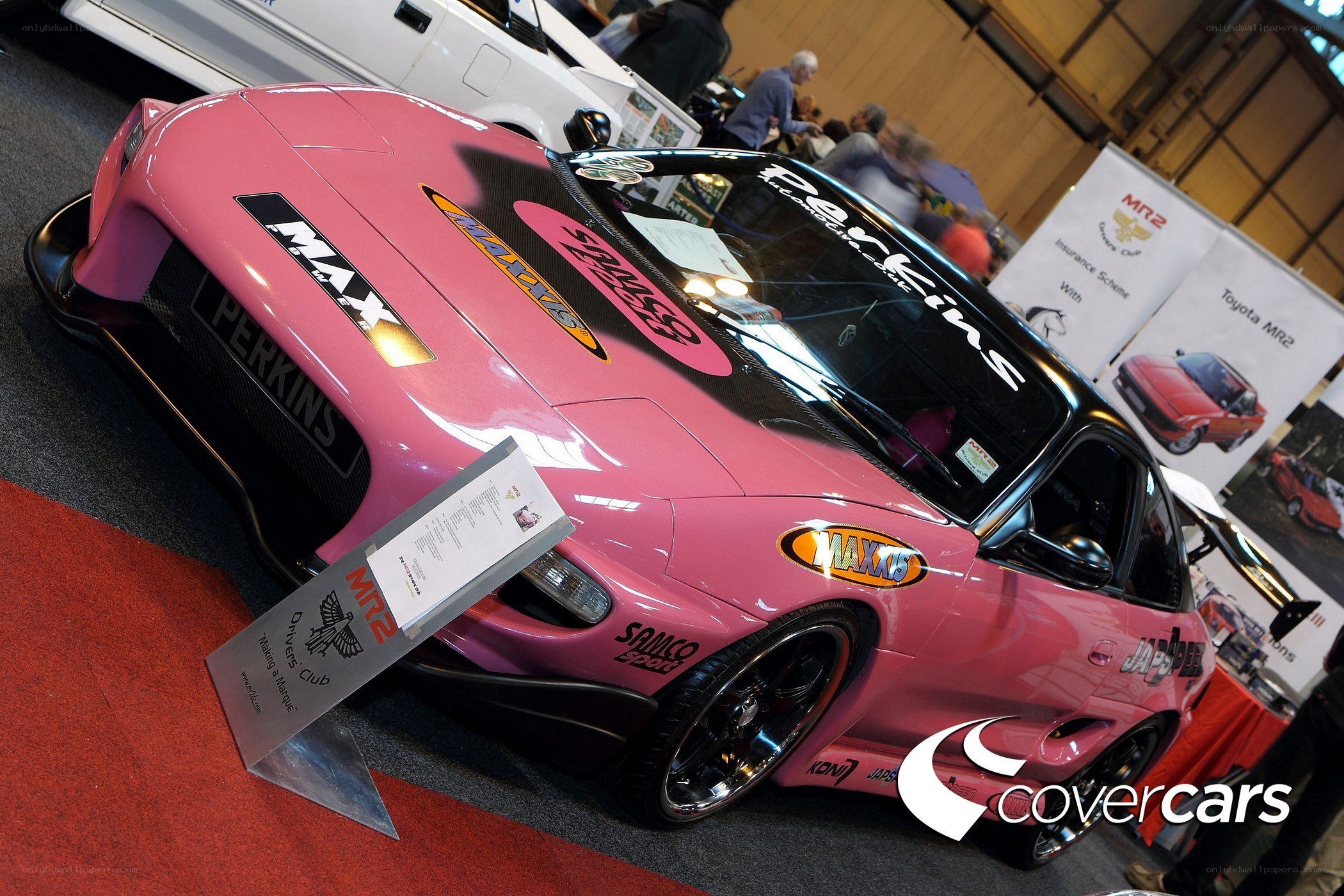 Pink race car on display