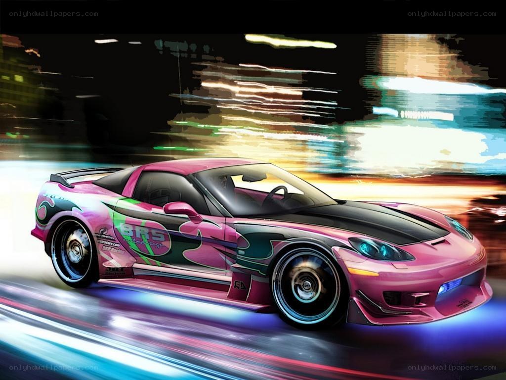 pink racing car at night
