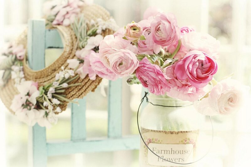 Pink Ranunculus Flowers — Serene, Spring, Photograph, Wreath