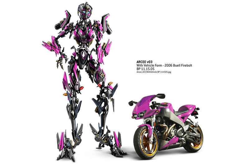 Pink robot and motorcycle