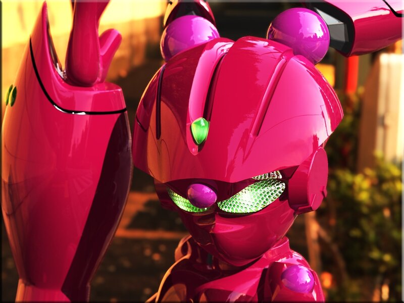 Pink Robot Character — Dramatic