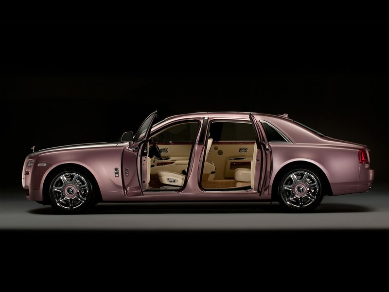 Pink Rolls-Royce with open doors