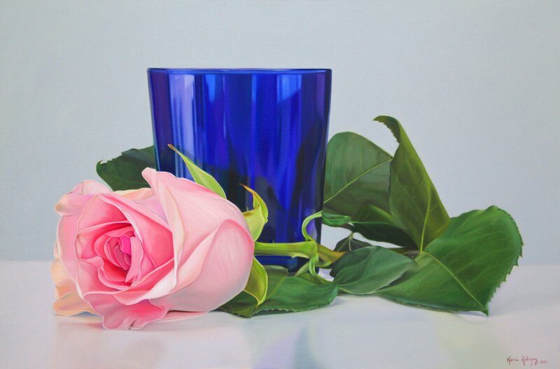 Pink Rose and Blue Glass