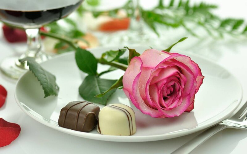 Pink Rose and Chocolates — White