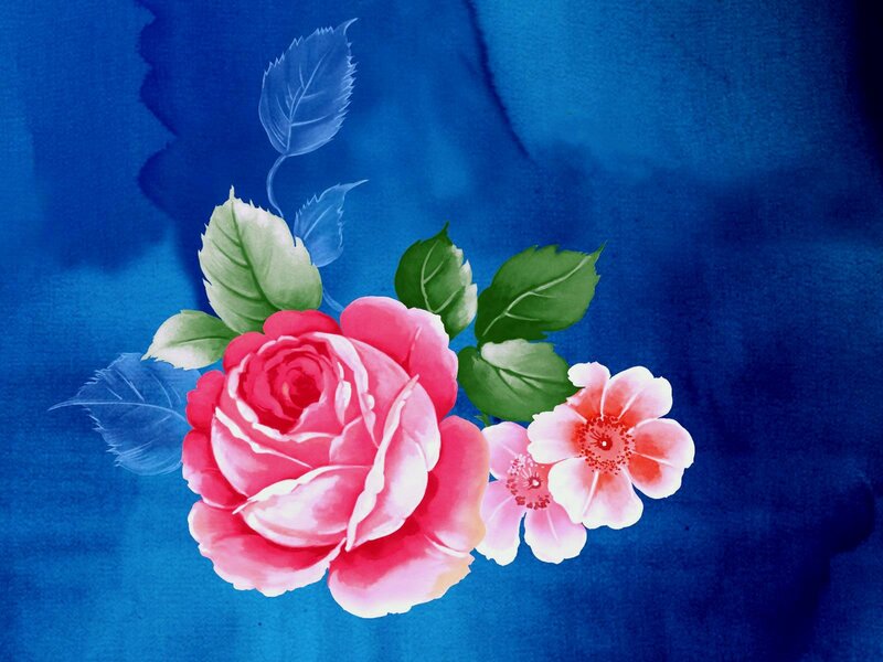 Pink Rose and Flowers — Blue
