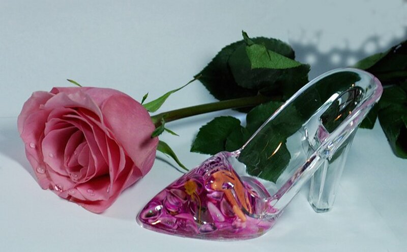 Pink Rose and Glass Shoe