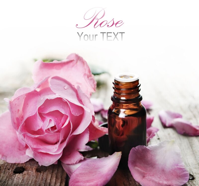 Pink Rose and Oil Bottle