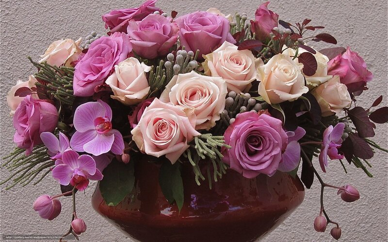 Pink rose and orchid bouquet
