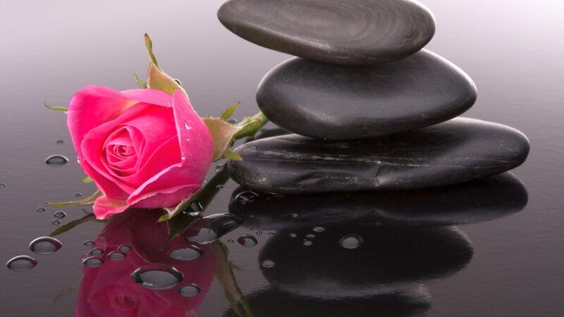 Pink Rose and Stacked Stones