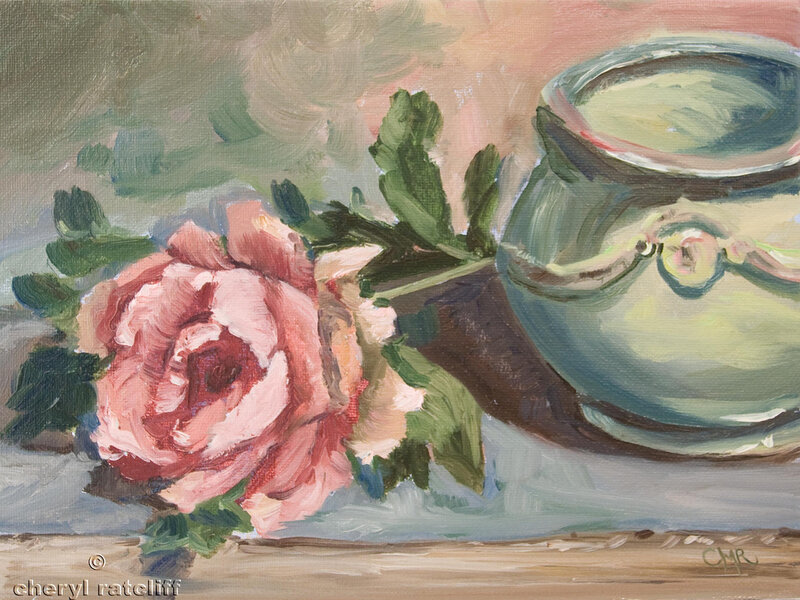 Pink Rose and Teapot