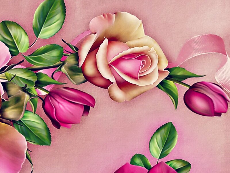 Pink Rose and Tulips