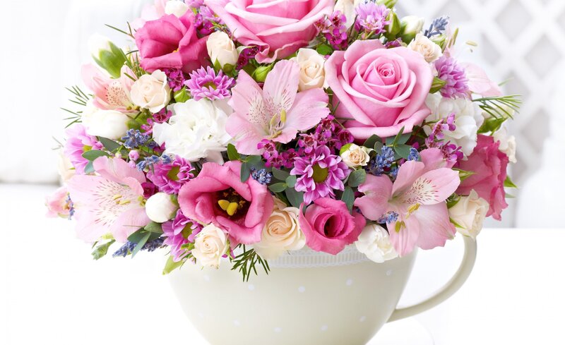 Pink Rose Bouquet — Calm, Photograph, Flowers, Vase