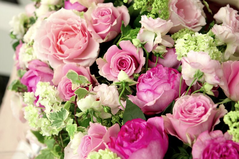 Pink Rose Bouquet — Calm, Photograph, Green Hydrangeas