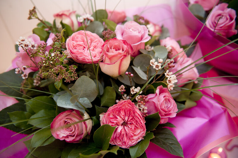 Pink Rose Bouquet — Calm, Photograph, Green Leaves, Eucalyptus