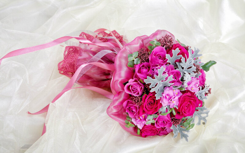 Pink Rose Bouquet — Romantic, Photograph, Lace, Ribbons