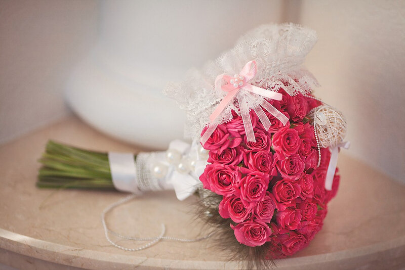 Pink Rose Bouquet — Romantic, Photograph, Lace