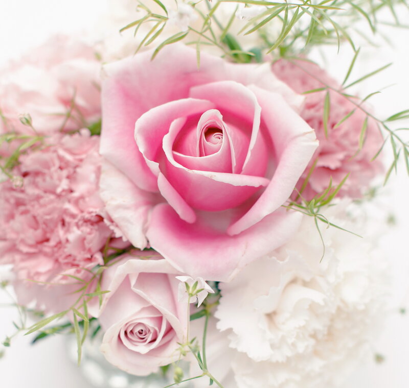 Pink Rose Bouquet — Serene, Photograph, Carnations, Greenery