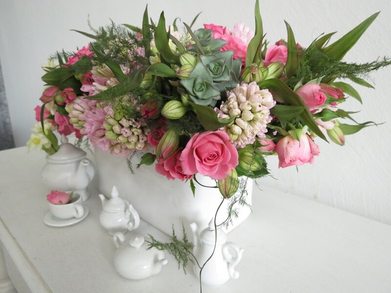 Pink Rose Bouquet — Serene, Photograph, Teapot