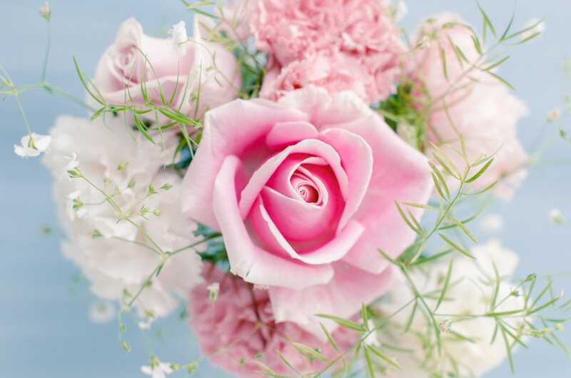 Pink Rose Bouquet — Serene, Spring, Photograph, Carnations, Gypsophila