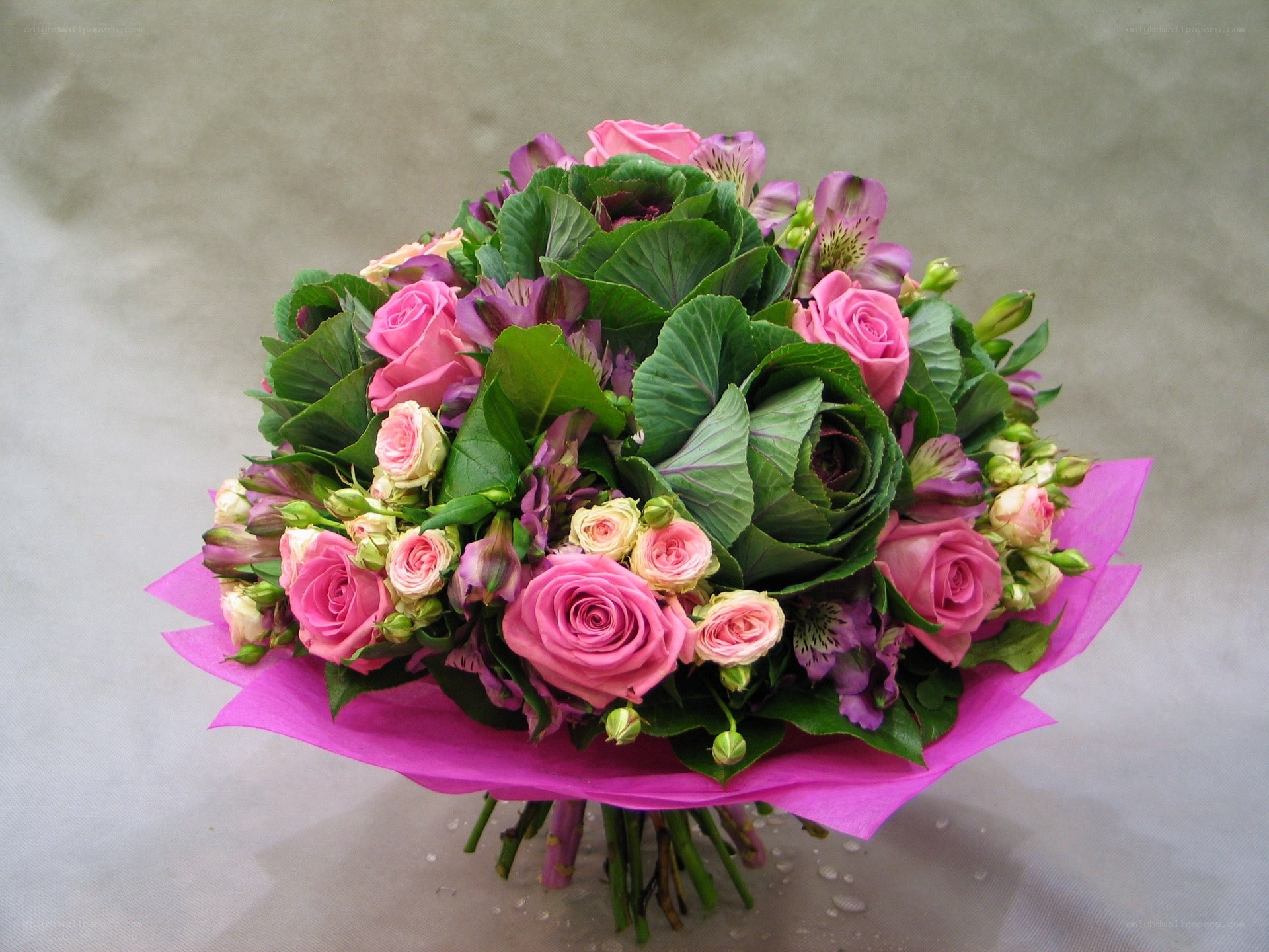 Pink rose bouquet with greenery