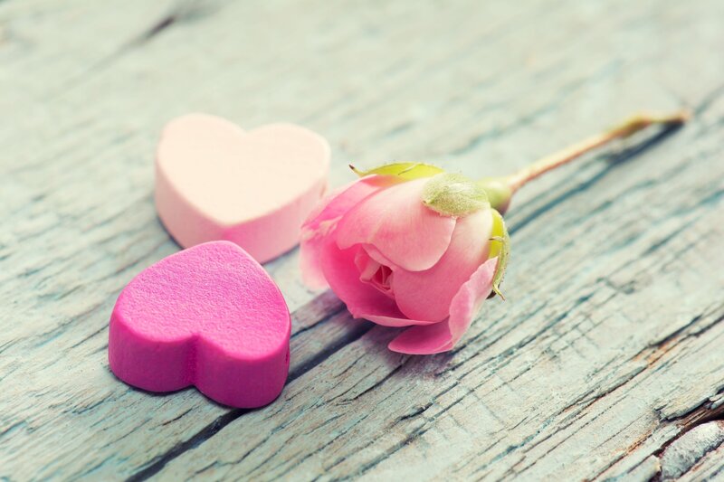 Pink Rose Bud and Hearts — Romantic