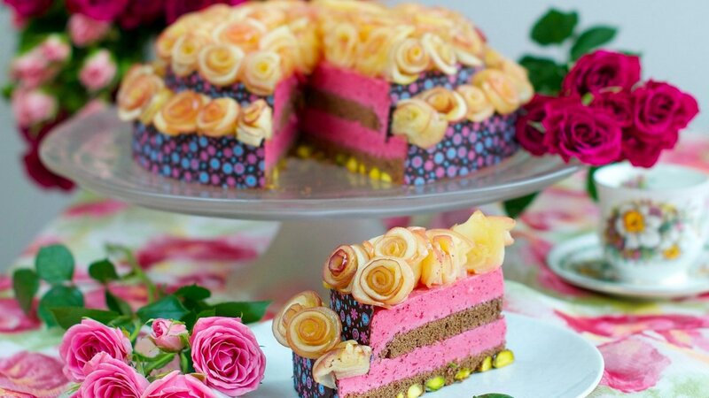 Pink Rose Cake — Festive, Afternoon, Photograph