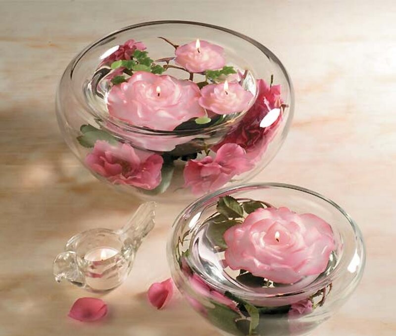Pink Rose Candles in Bowls